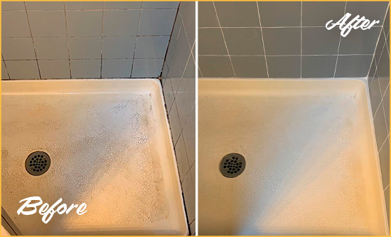 Before and After Picture of a Shower Caulking on the Wall Joints