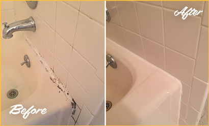 Before and After Picture of a Professional Caulking Service on a Sink with Damaged Caulk