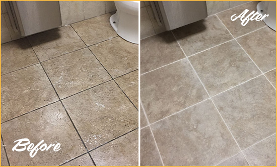 Before and After Picture of a Auburndale Restroom Tile and Grout Cleaned to Remove Soil