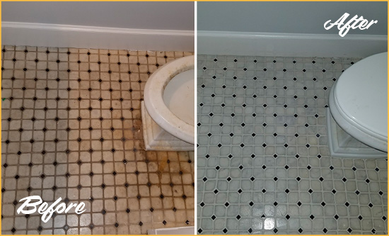 Before and After Picture of a Floral Park Bathroom Tile and Grout Cleaned to Remove Stains