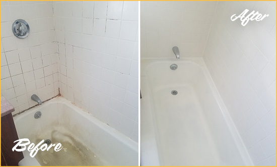 Before and After Picture of a Forest Hills Bathtub Caulked to Repair Cracks
