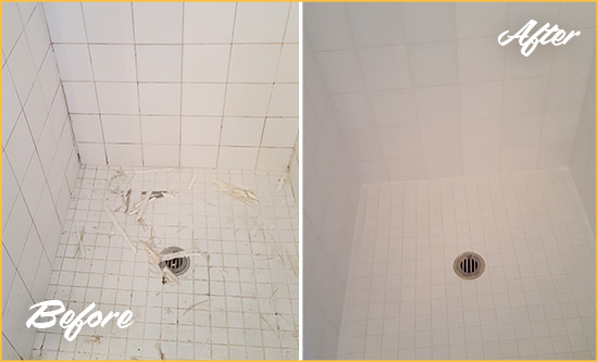 Before and After Picture of a Astoria Bathroom Re-Caulked To Repair Damaged Caulking