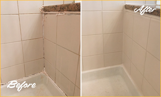 Before and After Picture of a Jamaica Hills Shower Caulked to Repair Damaged Caulking
