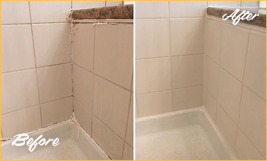 Before and After Picture of a Ozone Park Shower Caulked to Repair Damaged Caulking