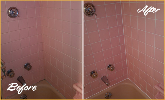 Before and After Picture of a Jackson Heights Bathtub Caulked to Eliminate Mold