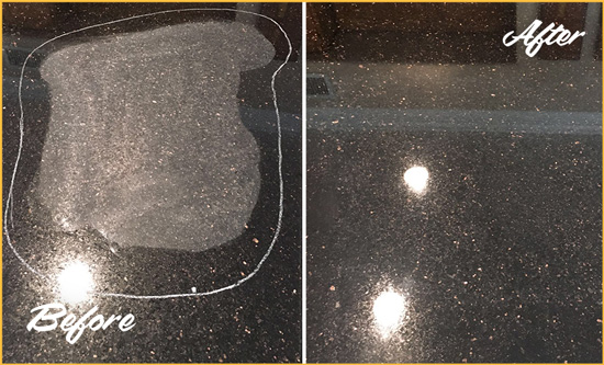 Before and After Picture of a Forest Hills Granite Stone Countertop Polished to Remove Scratches