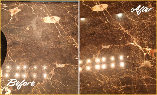 Before and After Picture of a Howard Beach Marble Stone Countertop Polished to Eliminate Stains
