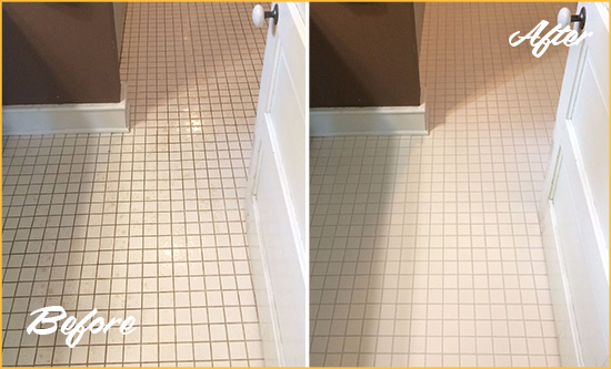 Before and After Picture of a Little Neck Bathroom Floor Sealed to Protect Against Liquids and Foot Traffic