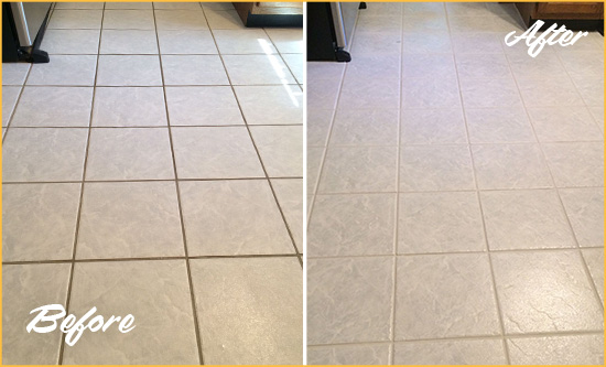 Before and After Picture of a Belle Harbor Kitchen Ceramic Floor Sealed to Protect From Dirt and Spills