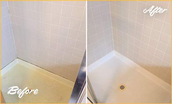 Before and After Picture of a Bay Terrace Shower Sealed to Remove and Protect Against Mold