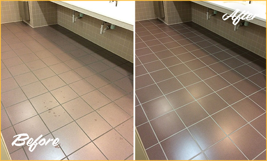 Before and After Picture of a Utopia Restroom Sealed to Help Protect Against Scratches