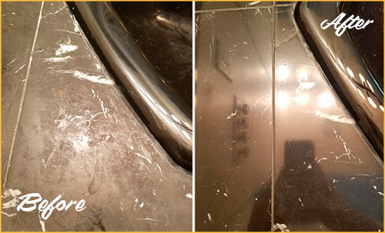 Before and After Picture of a Middle Village Marble Countertop Cleaned to Remove Deep Dirt