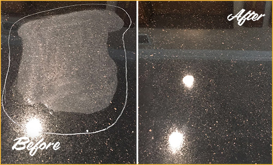 Before and After Picture of a Auburndale Hard Surface Restoration Service on a Granite Countertop to Remove Scratches