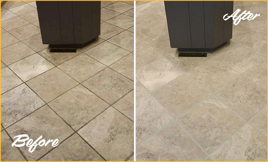 Before and After Picture of a Jackson Heights Kitchen Floor Grout Sealed to Remove Stains