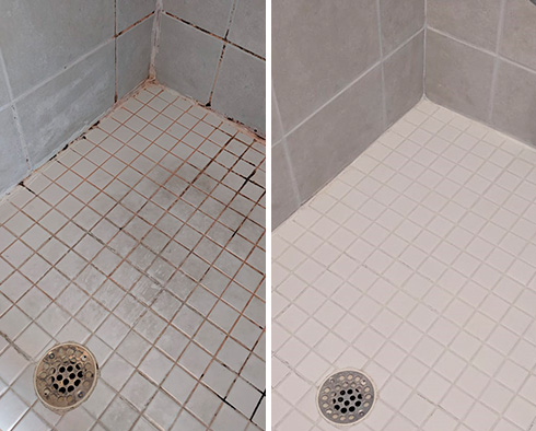 Tile Shower Before and After a Grout Cleaning in Queens