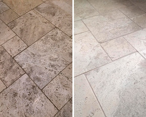 Floor Before and After a Stone Cleaning in Queens, NY