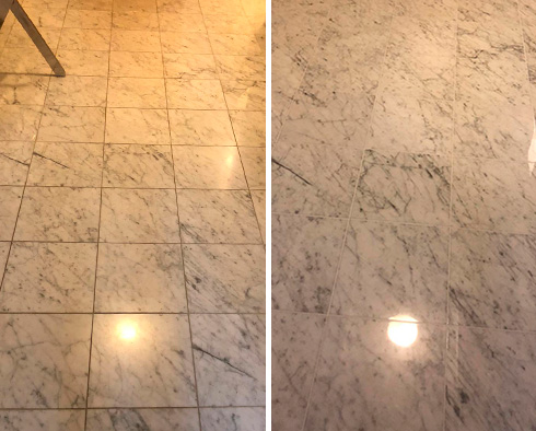 Marble Floor Before and After a Stone Polishing in Whitestone