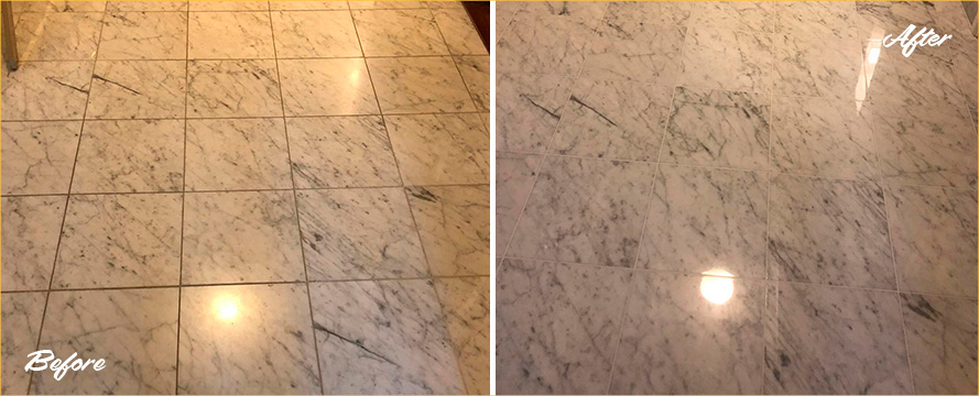 Marble Floor Before and After a Stone Polishing in Whitestone