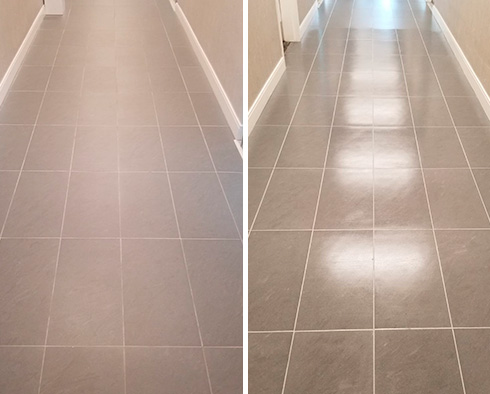 Porcelain Floor Before and After a Service from Our Tile and Grout Cleaners in Flushing