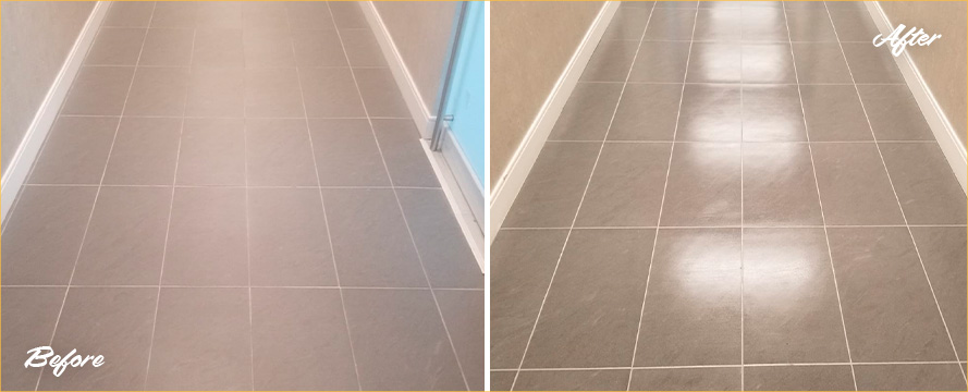 Porcelain Floor Before and After a Service from Our Tile and Grout Cleaners in Flushing