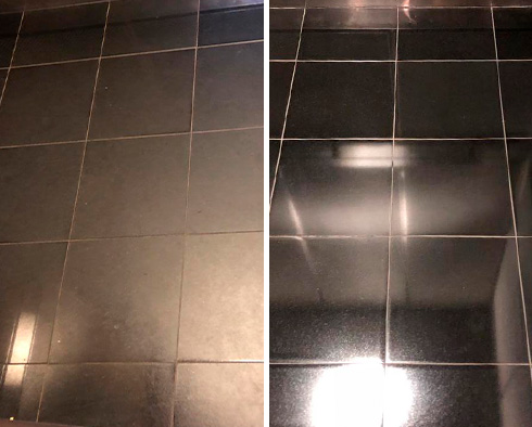 Floor Before and After a Stone Polishing in Queens, NY