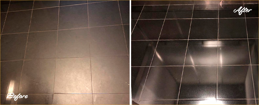 Elevator Floor Before and After a Stone Polishing in Queens, NY