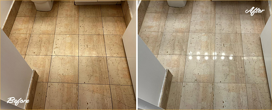 Bathroom Floor Before and After Our Hard Surface Restoration Services in Queens, NY