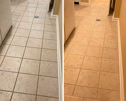 Hallway Floor Before and After a Service from Our Tile and Grout Cleaners in Bayside