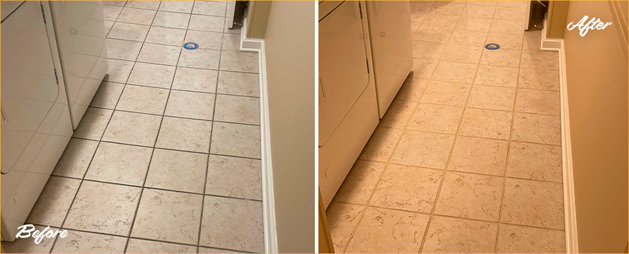 Hallway Floor Before and After a Service from Our Tile and Grout Cleaners in Bayside