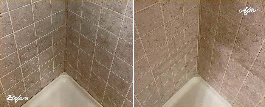 Shower Before and After a Service from Our Tile and Grout Cleaners in Bayside