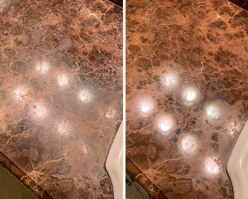 Marble Vanity Before and After a Stone Honing in Whitestone