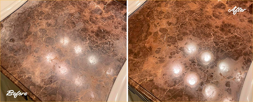 Marble Vanity Before and After a Stone Honing in Whitestone