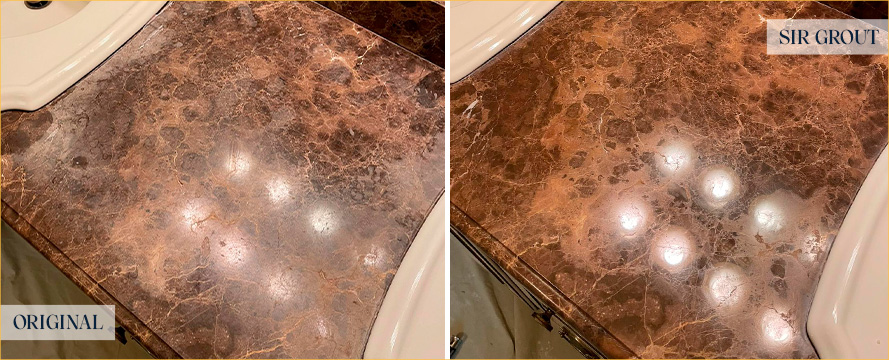 Marble Vanity Before and After a Stone Honing in Whitestone