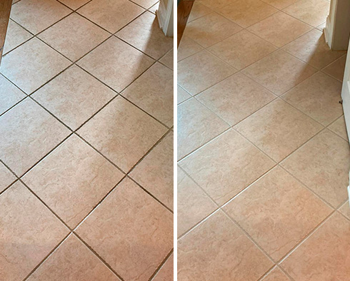 Floor Before and After a Grout Recoloring in Flushing, NY