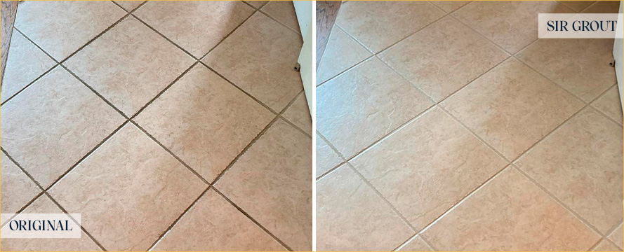 Floor Before and After a Superb Grout Recoloring in Flushing, NY