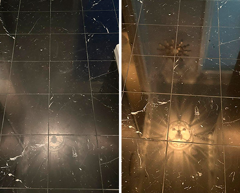 Marble Floor Before and After a Stone Polishing Service in Whitestone