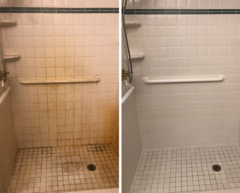 Shower Before and After a Tile Cleaning in Bayside, NY