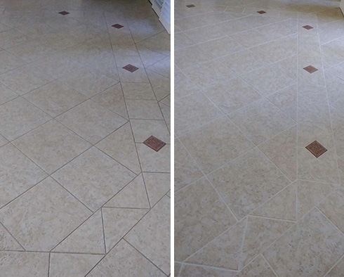 Tile Floor Before and After a Grout Cleaning in Glendale