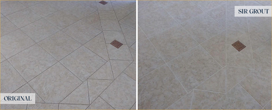 Tile Floor Before and After a Grout Cleaning in Glendale