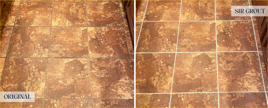 Floor Before and After a Superb Grout Cleaning in Whitestone, NY