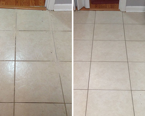 Kitchen Floor Before and After a Grout Sealing in Jamaica Estate