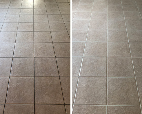 Floor Before and After Our Whitestone Grout Recoloring Service
