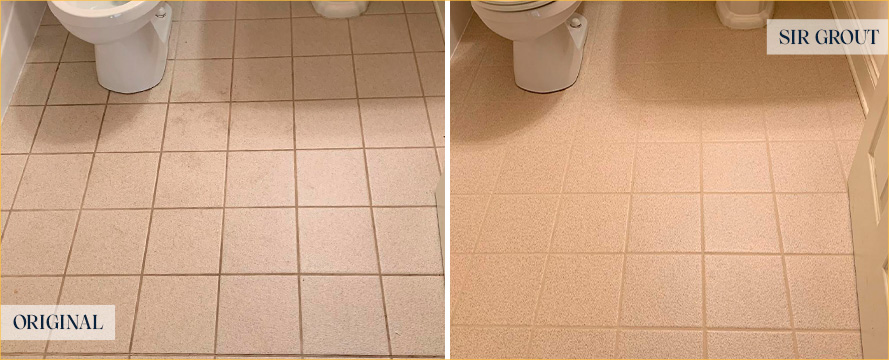 Bathroom Floor Before and After a Grout Sealing in Bayside, NY