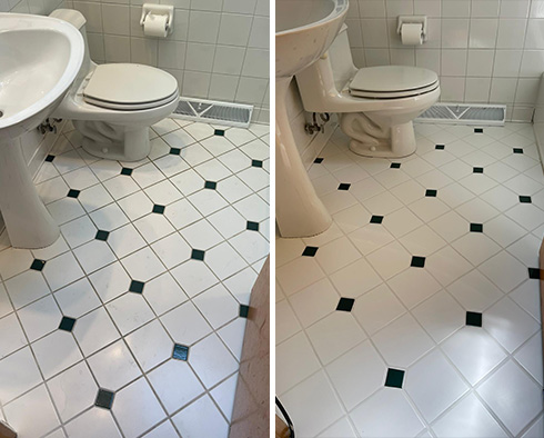 Bathroom Floor Before and After Our Queens Grout Cleaning Service