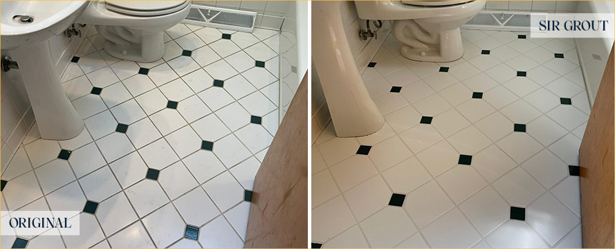Bathroom Floor Before and After Our Queens Grout Cleaning Service