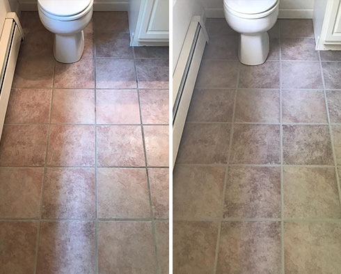 Bathroom Floor Before and After a Grout Sealing in Forest Hills