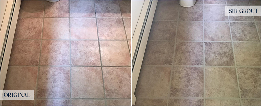 Bathroom Floor Before and After a Grout Sealing in Forest Hills