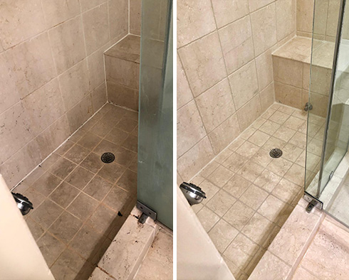 Shower Stall Before and After a Stone Cleaning in Queens
