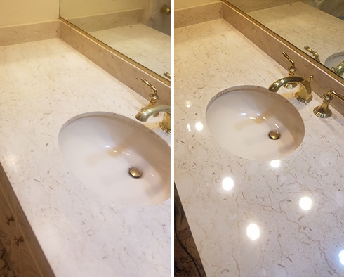 Marble Counter Before and After Our Whitestone Stone Polishing Service