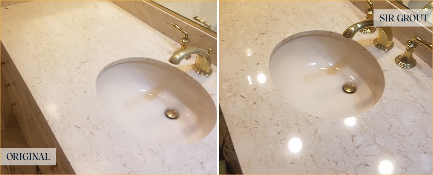 Marble Counter Before and After Our Whitestone Stone Polishing Service